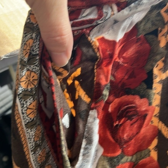 Vintage size 10 women's skirt elastic waist rose flowers with orange red brown - Picture 7 of 9